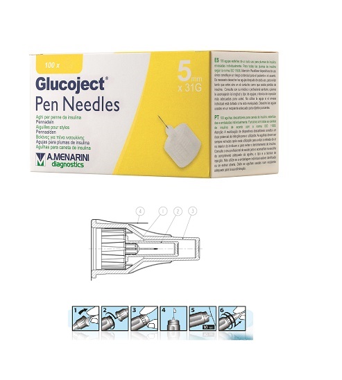 AGO PER PENNA DA INSULINA GLUCOJECT LUNGHEZZA 5 MM GAUGE 31 100 PEZZI - FARMACIA33