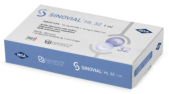 SIRINGA INTRA-ARTICOLARE SINOVIAL HL 32 ACIDO IALURONICO SALE SODICO 16MG H-HA + 16MG H-LA/1ML + AGO 22 GAUGE + AGO 29 GAUGE - FARMACIA33
