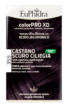EUPHIDRA COLORPRO XD 355 CASTANO SCURO CILIEGIA GEL COLORANTE CAPELLI IN FLACONE + ATTIVANTE + BALSAMO + GUANTI - FARMACIA33