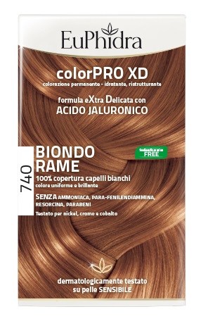 EUPHIDRA COLORPRO XD 740 BIONDO RAME GEL COLORANTE CAPELLI IN FLACONE + ATTIVANTE + BALSAMO + GUANTI - FARMACIA33