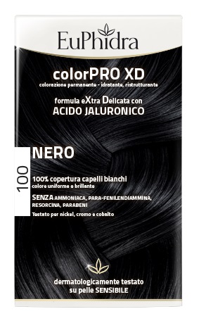 EUPHIDRA COLORPRO XD 100 NERO GEL COLORANTE CAPELLI IN FLACONE + ATTIVANTE + BALSAMO + GUANTI - FARMACIA33