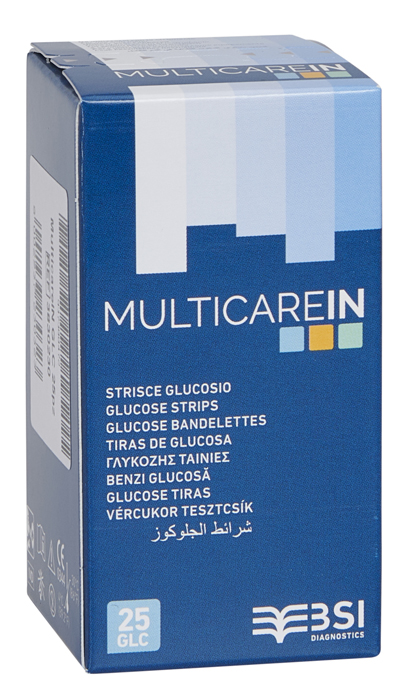 STRISCE MISURAZIONE GLICEMIA MULTICARE IN GLUCOSIO ELETTRODO 25 PEZZI - FARMACIA33