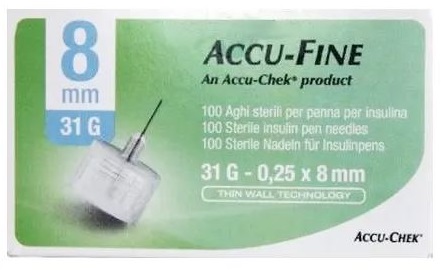 AGO PER PENNA DA INSULINA ACCU-FINE PEN NEEDLE ACCU-CHEK GAUGE 31 X 8MM 100 PEZZI - FARMACIA33