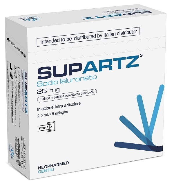SIRINGA PRERIEMPITA INTRA-ARTICOLARE SUPARTZ ACIDO IALURONICO 25 MG 2,5 ML 5 PEZZI - FARMACIA33