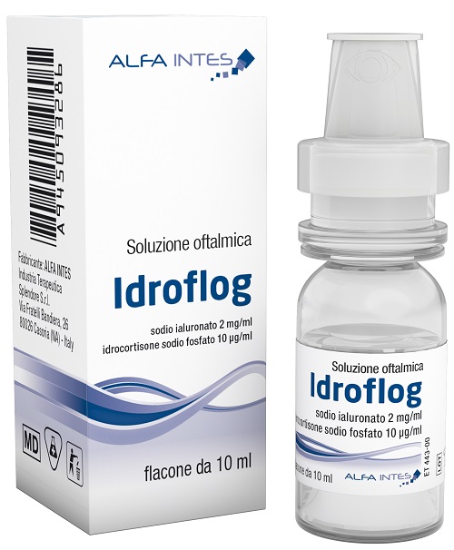 SOLUZIONE OFTALMICA IDROFLOG ACIDO IALURONATO 2 MG/ML E IDROCORTISONE SODIO FOSFATO 10 MCG/ML 10 ML - FARMACIA33