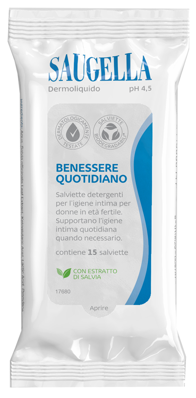 SAUGELLA DERMOLIQUIDO SALVIETTINE 15 PEZZI - FARMACIA33
