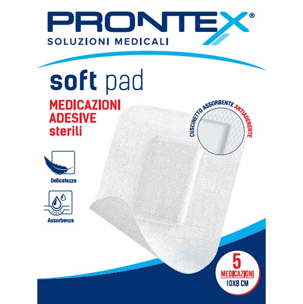 MEDICAZIONE ADESIVA STERILE PRONTEX SOFT PAD 10X8 CM 5 PEZZI - FARMACIA33