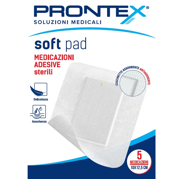 MEDICAZIONE ADESIVA STERILE PRONTEX SOFT PAD 10X12,5 CM 5 PEZZI - FARMACIA33