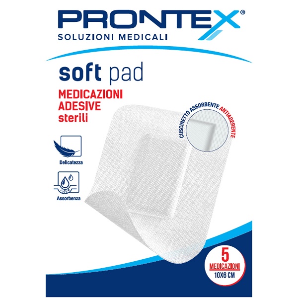 MEDICAZIONE ADESIVA STERILE PRONTEX SOFT PAD 10X6 CM 5 PEZZI - FARMACIA33