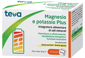 MAGNESIO POTASSIO PLUS TEVA 24 BUSTINE SENZA ZUCCHERI AROMA AGRUMI - FARMACIA33