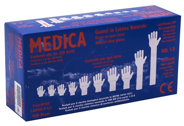 GUANTI LATTICE CON POLVERE LARGE 100 PEZZI - FARMACIA33
