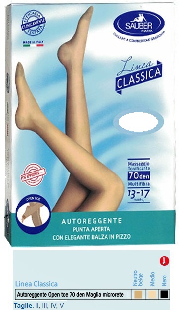 SAUBER AUTOREGGENTE OPEN TOE MAGLIA MICRORETE 70 DEN COLORE NEUTRO BEIGE TAGLIA 4 LINEA CLASSICA - FARMACIA33