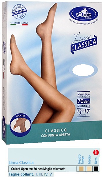 SAUBER COLLANT OPEN TOE MAGLIA MICRORETE 70 DEN COLORE NERO TAGLIA 4 LINEA CLASSICA - FARMACIA33