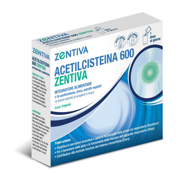ACETILCISTEINA 600 ZENTIVA 10 BUSTINE BIPARTITE GUSTO TROPICAL - FARMACIA33