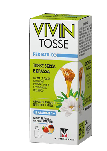 VIVIN TOSSE PEDIATRICO SCIROPPO PER TOSSE SECCA E GRASSA GUSTO FRAGOLA E CREME CARAMEL 150 ML - FARMACIA33