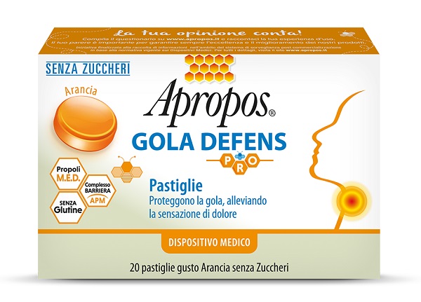 APROPOS GOLA DEFENS PRO 20 PASTIGLIE ARANCIA SENZA ZUCCHERO - FARMACIA33