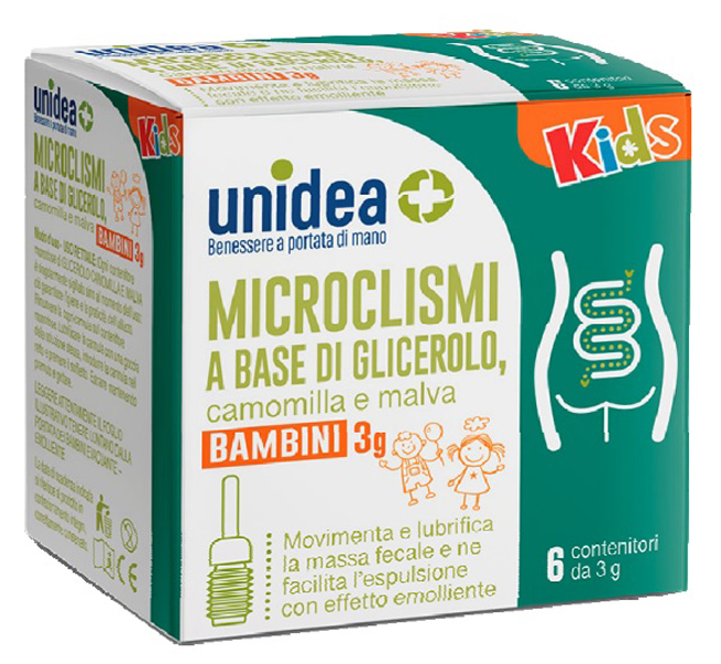 UNIDEA MICROCLISMA PER BAMBINI 3G GLICEROLO CAMOMILLA E MALVA 6 PEZZI - FARMACIA33
