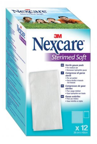 COMPRESSE DI GARZA STERILI NEXCARE STERIMED SOFT 18 X 40 CM  MULTILINGUAL 12 PEZZI - FARMACIA33