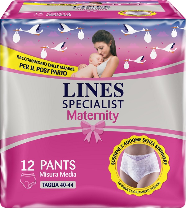 LINES SPECIALIST MATERNITY MUTANDINA ASSORBENTE PER PERDITE POST PARTO MISURA MEDIUM 12 PEZZI - FARMACIA33