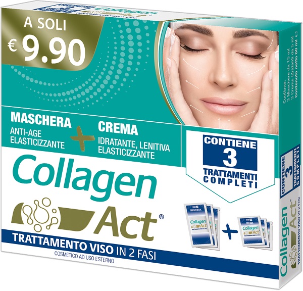 COLLAGEN ACT TRATTAMENTO VISO 2 FASI MASCHERA ANTI AGE ELASTICIZZANTE + CREMA IDRATANTE LENITIVA ELASTICIZZANTE - FARMACIA33