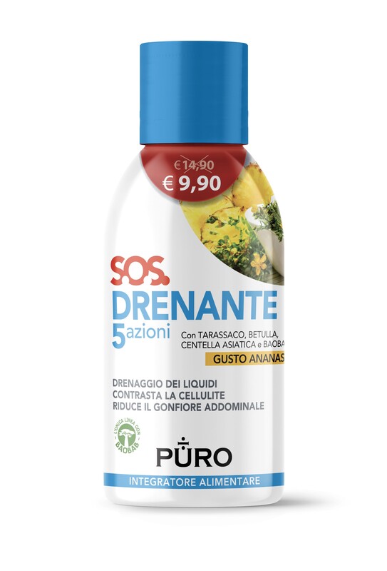 PURO DRENANTE 5 AZIONI CON BAOBAB GUSTO ANANAS 500 ML - FARMACIA33