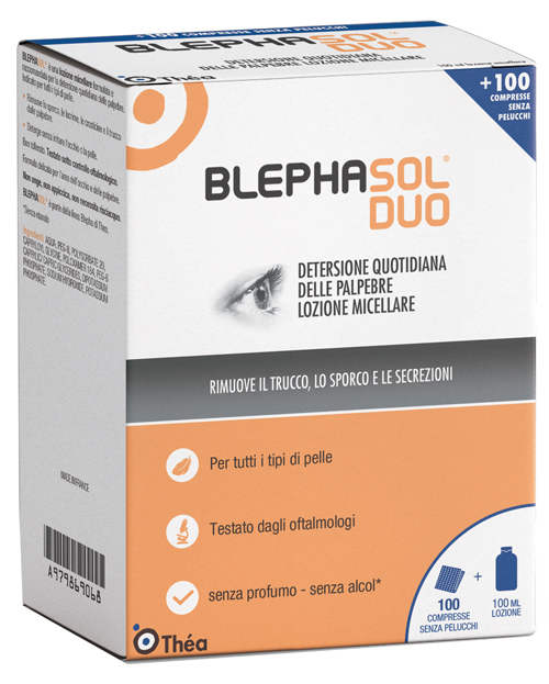 BLEPHASOL DUO SOLUZIONE MICELLARE IGIENE PALPEBRALE 100 ML + 100 GARZE - FARMACIA33