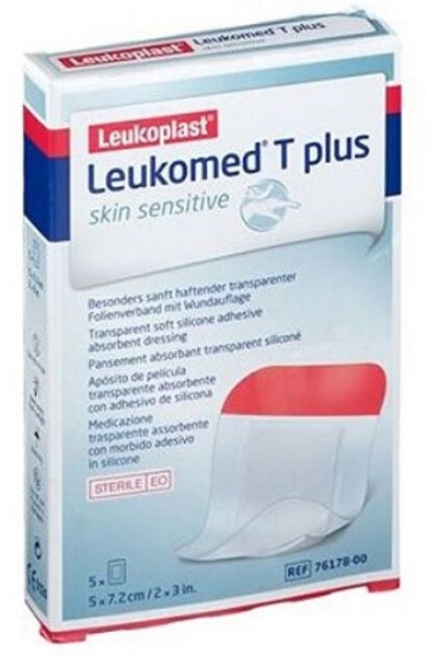 LEUKOMED T PLUS SKIN SENSITIVE MEDICAZIONE POST-OPERATORIA TRASPARENTE IMPERMEABILE CON MASSA ADESIVA AL SILICONE 5X7,2CM 5 PEZZI - FARMACIA33