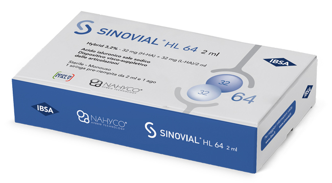 SIRINGA INTRA-ARTICOLARE SINOVIAL HL 64 ACIDO IALURONICO SALE SODICO 3,2% 32MG H-HA + 32MG H-LA/2ML 2 ML - FARMACIA33