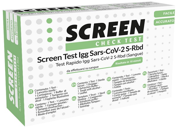 TEST SIEROLOGICO RAPIDO COVID-19 SCREEN TEST AUTODIAGNOSTICO DETERMINAZIONE QUALITATIVA ANTICORPI IGG SARS-COV-2 IN CAMPIONI DI SANGUE INTERO MEDIANTE IMMUNOCROMATOGRAFIA - FARMACIA33