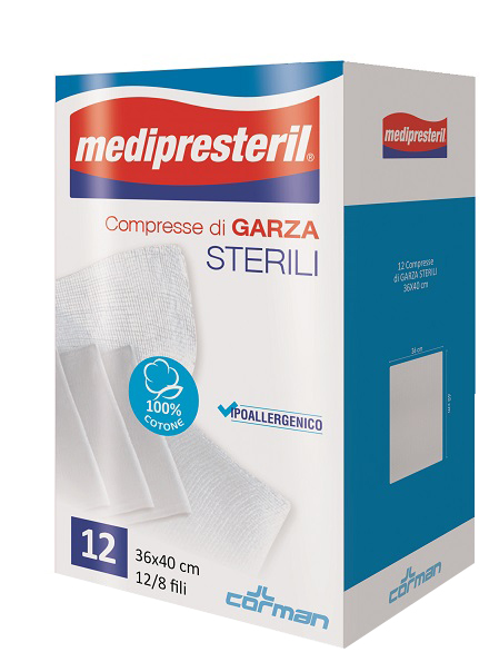 GARZA COMPRESSA MEDIPRESTERIL 12/8 FU 36X40CM 12 PEZZI - FARMACIA33