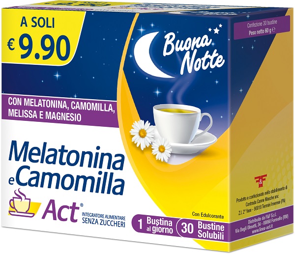 MELATONINA E CAMOMILLA ACT 30 BUSTINE SOLUBILI SENZA ZUCCHERI - FARMACIA33