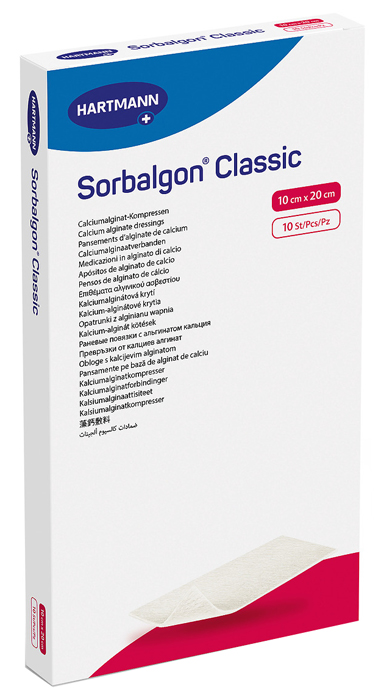 SORBALGON CLASSIC MEDICAZIONE IN ALGINATO DI CALCIO 10X20CM 5 PEZZI - FARMACIA33