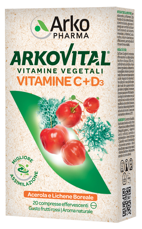 ARKOVITAL VITAMINE C+D3 20 COMPRESSE EFFERVESCENTI GUSTO FRUTTI ROSSI - FARMACIA33