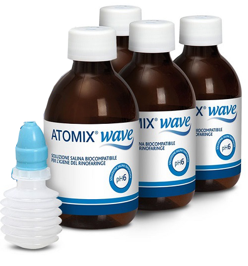 ATOMIX WAVE DISPOSITIVO PER IGIENE RINOFARINGEA ATOMIX SOLUZIONE SALINA 4 FLACONI DA 250 ML - FARMACIA33