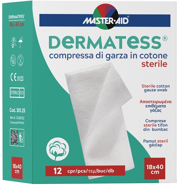 GARZA IDROFILA DERMATESS COTONE 18X40 12 PEZZI - FARMACIA33