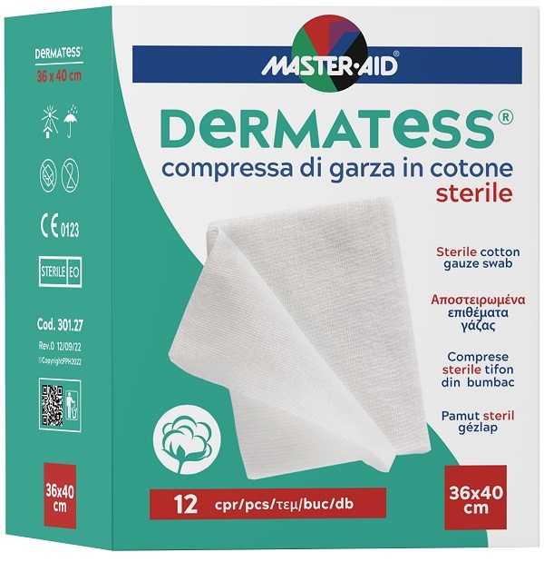 GARZA COMPRESSA DERMATESS IN COTONE 36X40CM 12 PEZZI - FARMACIA33