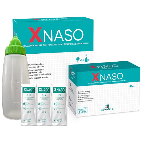 SOLUZIONE SALINA CON PEG 3350 E SALI PER IRRIGAZIONE NASALE XNASO 30 BUSTINE + 1 EROGATORE - FARMACIA33
