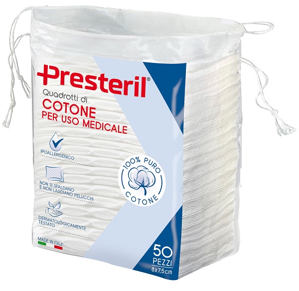 QUADROTTI COTONE IDROFILO PRESTERIL 8X7,5 CM 50 PEZZI - FARMACIA33