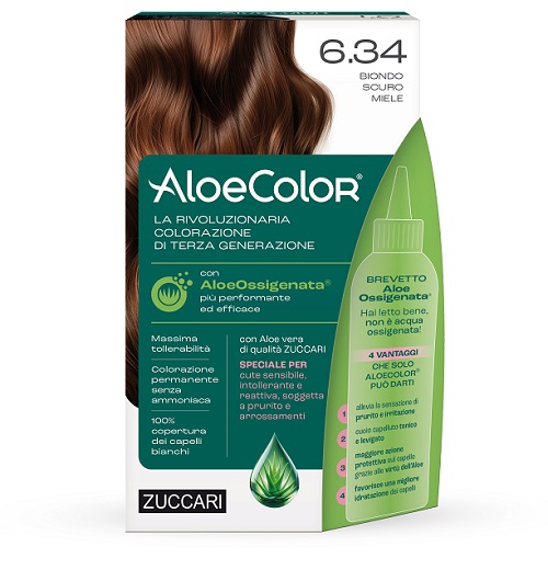 ALOECOLOR 6,34 BIONDO SCURO MIELE TINTA PERMANENTE CAPELLI COLORE AD ALTA PIGMENTAZIONE 50 ML + RIVELATORE ALOEOSSIGENATA 75 ML + SHAMPOO ALOECARE 15 ML + GUANTI - FARMACIA33