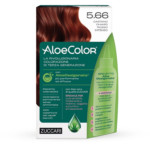 ALOECOLOR 5,66 CASTANO CHIARO ROSSO INTENSO TINTA PERMANENTE CAPELLI COLORE AD ALTA PIGMENTAZIONE 50 ML + RIVELATORE ALOEOSSIGENATA 75 ML + SHAMPOO ALOECARE 15 ML + GUANTI - FARMACIA33
